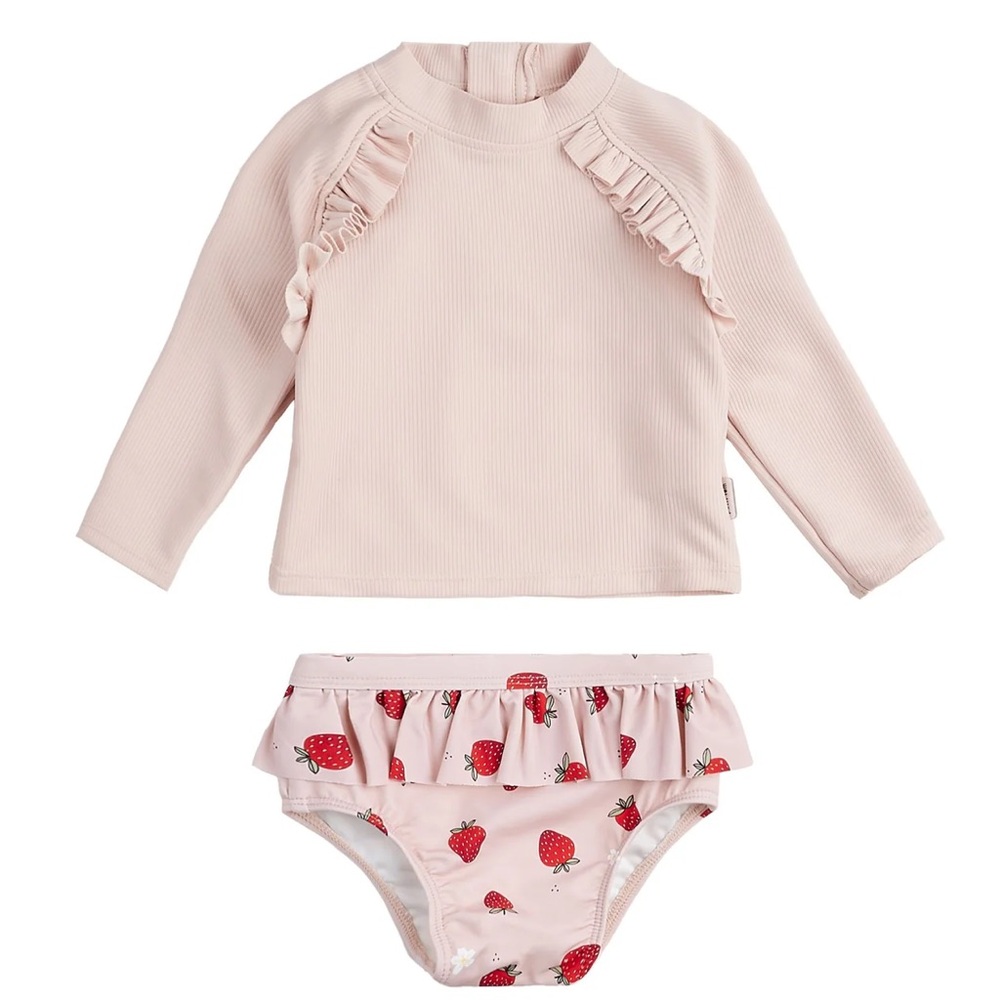 Petit Lem Ribbed Rose Rash Guard & Ladybug Swim Diaper + Ladybug Hat, 6-12 mo
